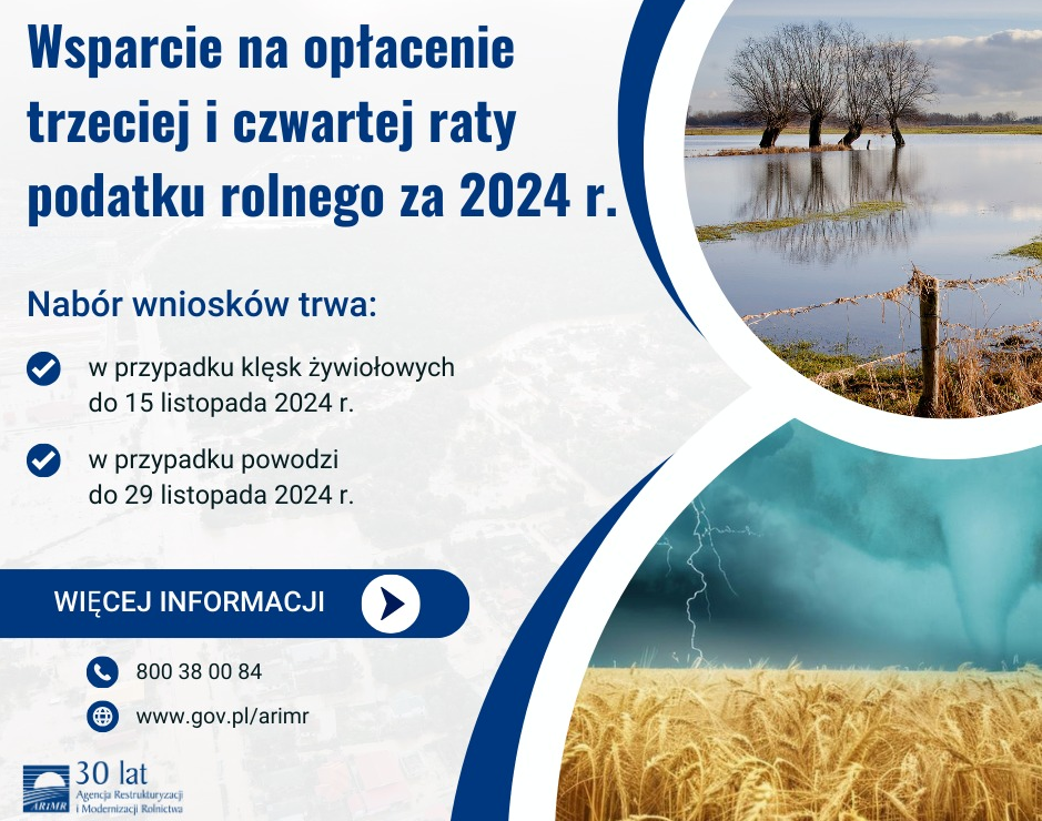 Wsparcie na opłacenie trzeciej i czwartej raty podatku rolnego za 2024 r. - informacja o naborze wniosków